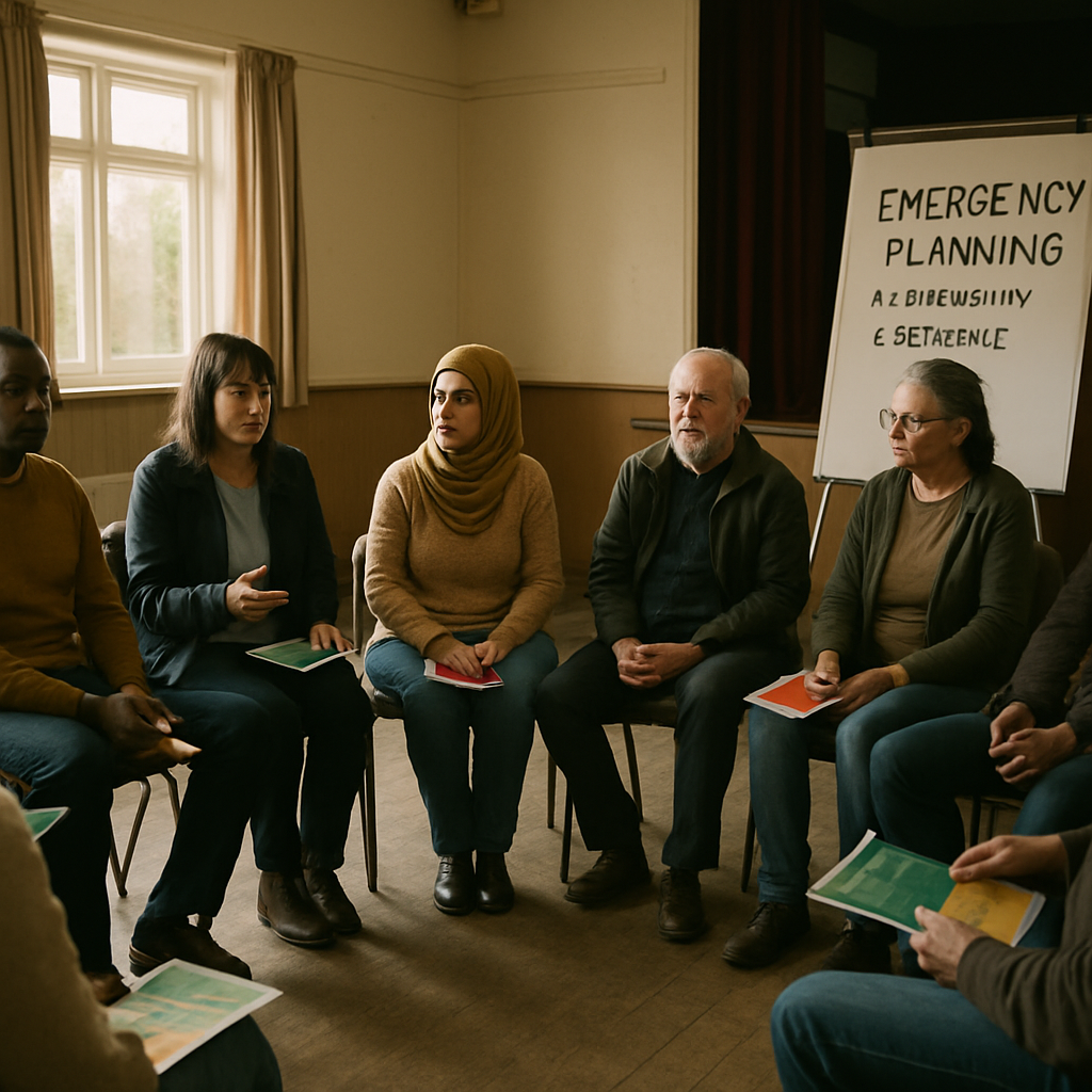 Local community meeting about practical preparedness as an alternative to isolated doomsday preppers