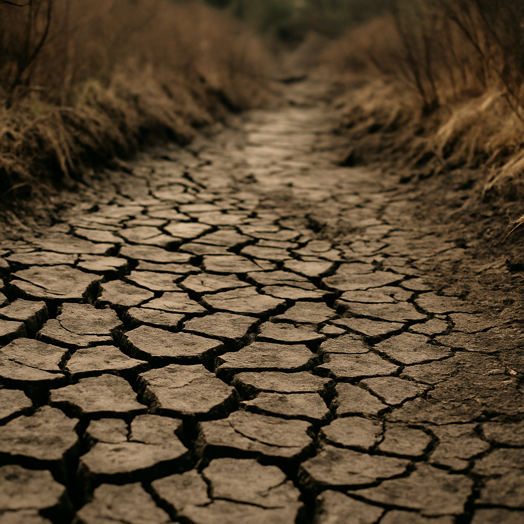 Dried riverbed close-up showing the severe water scarcity driving the global water crisis 2026