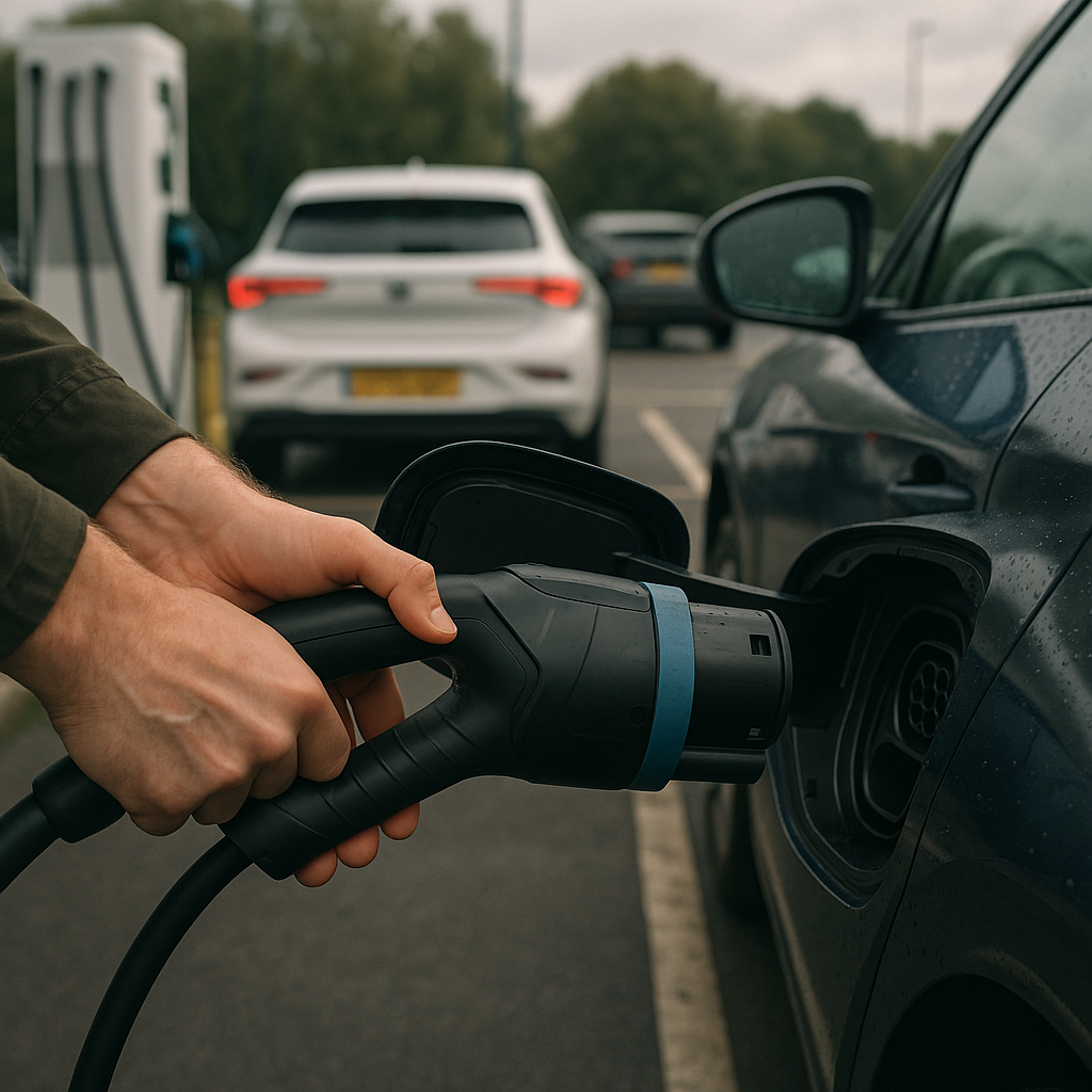 EV charging connector at a motorway station illustrating electric vehicles 2026 infrastructure
