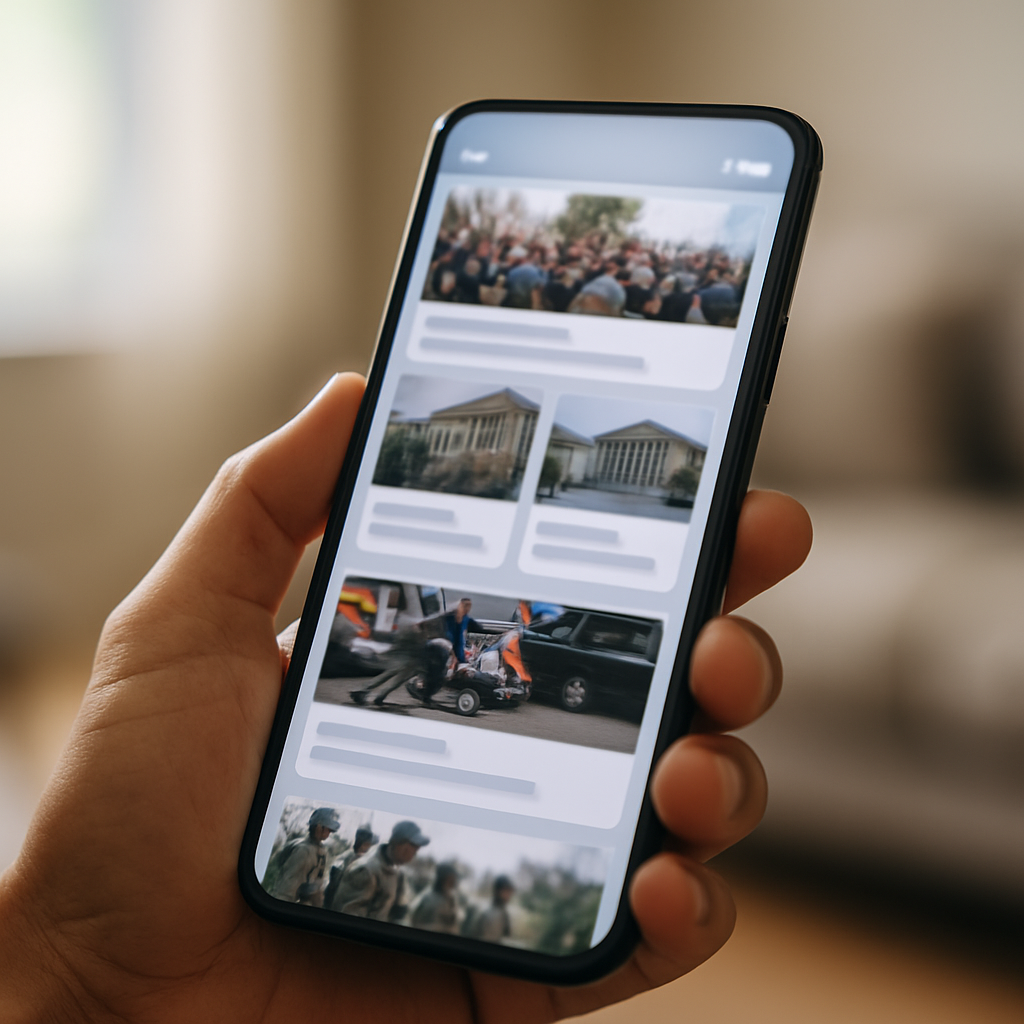 Smartphone showing social media news feed illustrating the spread of AI fake news in 2026