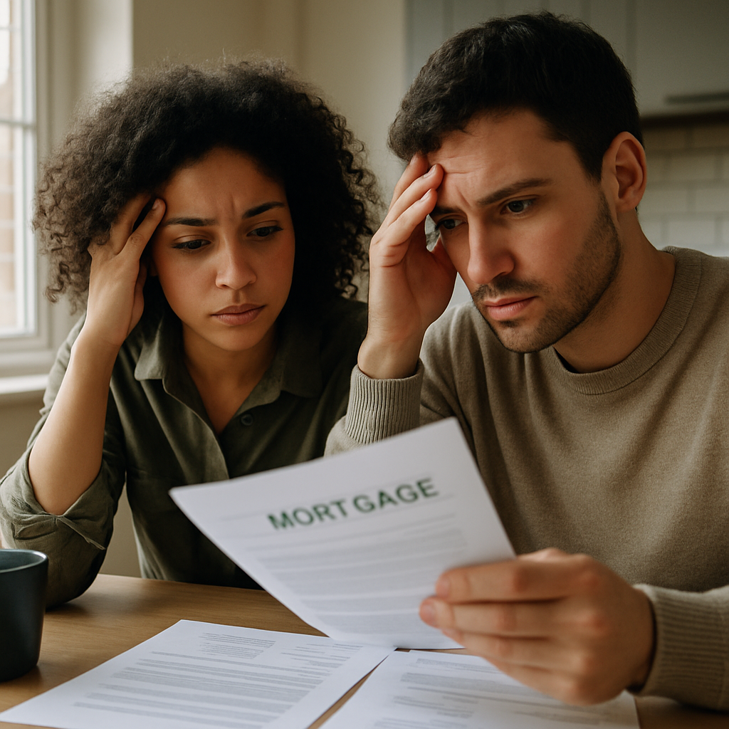 Young couple reviewing mortgage documents amid the housing crisis 2026