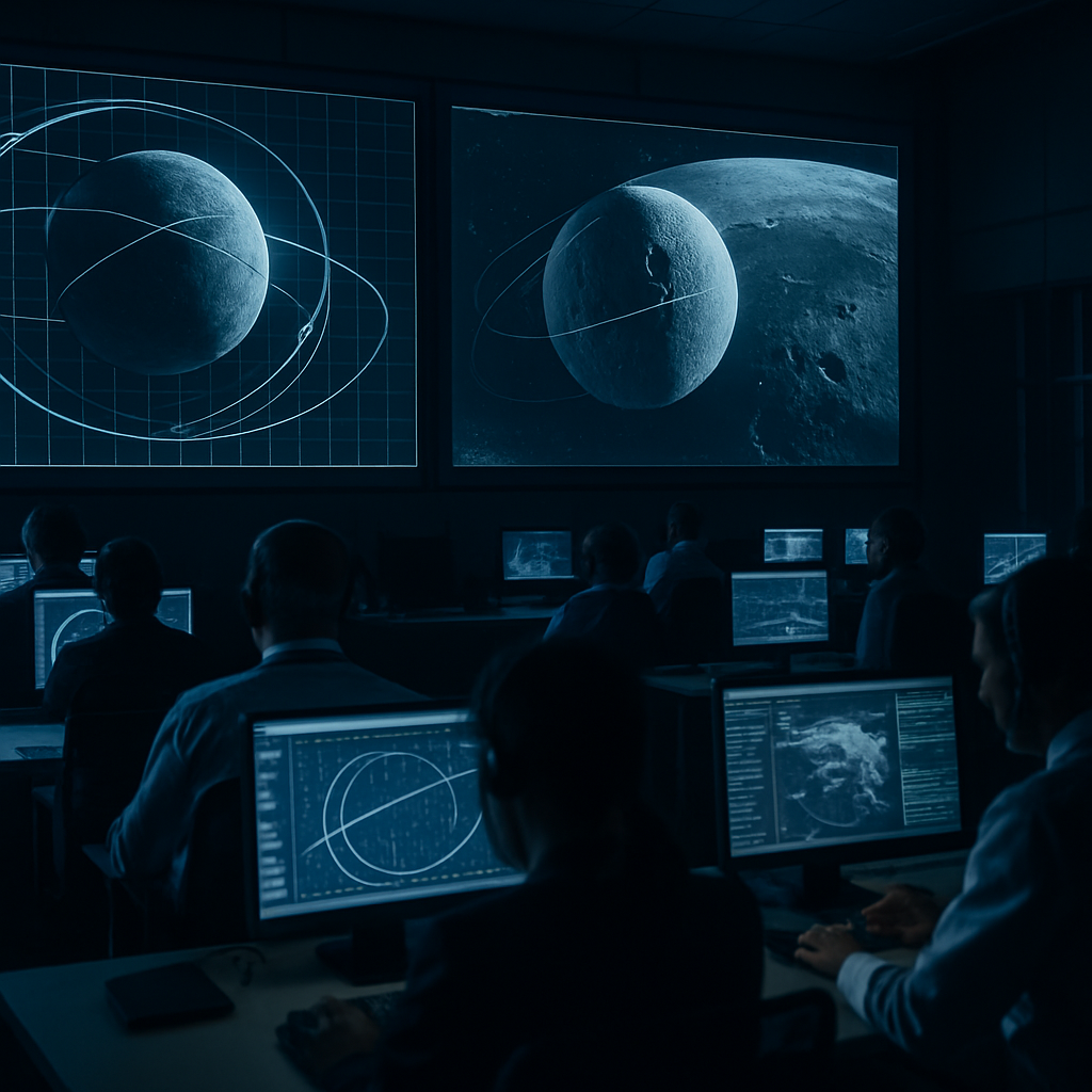 Mission control room monitoring moon missions 2026 space race lunar trajectories
