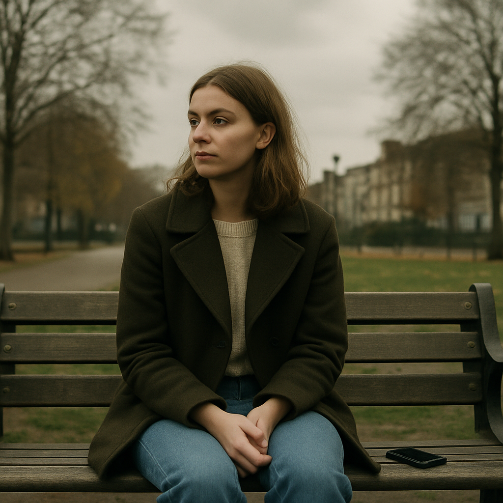Young woman sitting away from her phone, reflecting the trend of Gen Z leaving social media in 2026