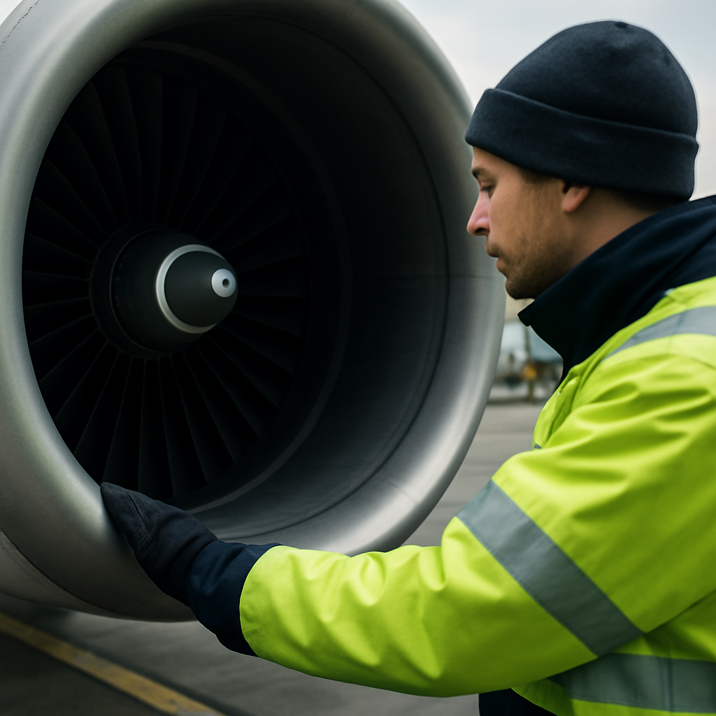 Aircraft engine maintenance at a UK airport highlighting aviation emissions and uk aviation greenwashing climate targets 2026