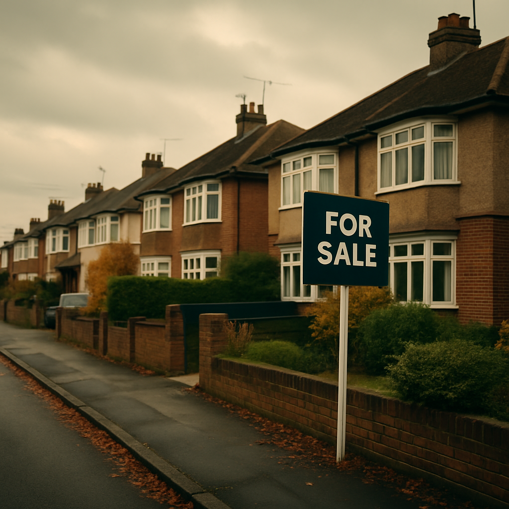 British residential street with For Sale sign reflecting housing market predictions 2026