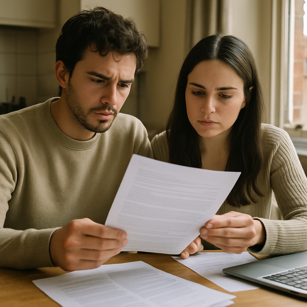 Young couple reviewing mortgage paperwork, reflecting first-time buyer challenges in the global housing market 2026