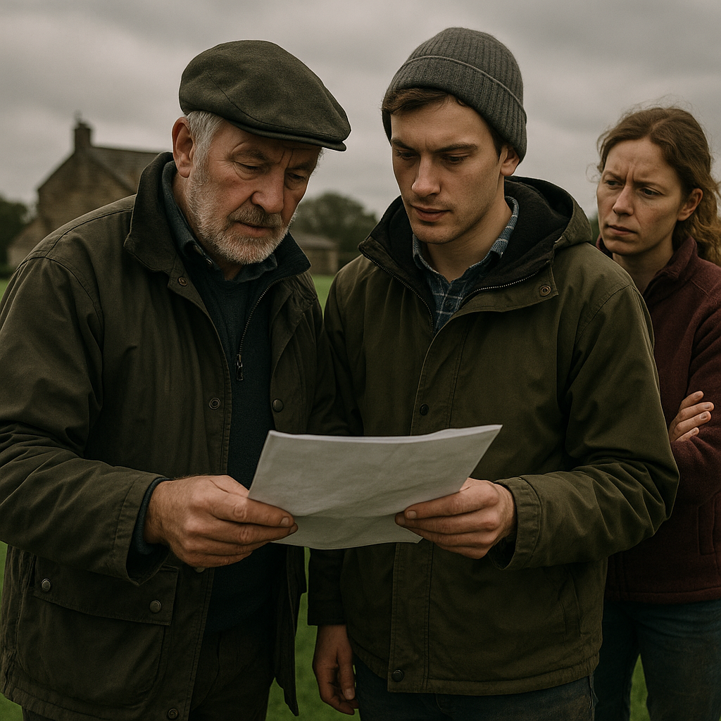 British farming family on their land facing the impact of UK inheritance tax pension changes 2026 agricultural relief cap
