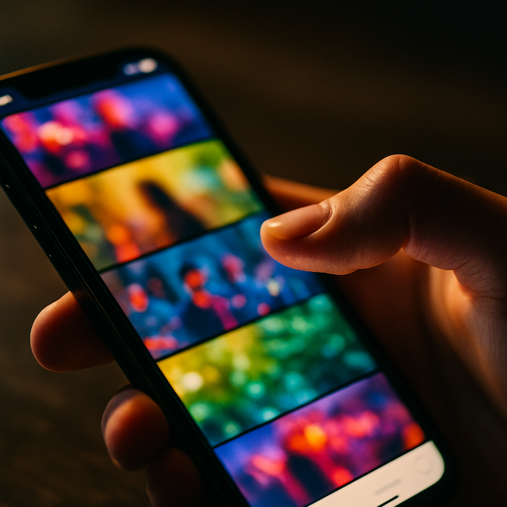 Close-up of infinite scroll social media feed showing how algorithm-driven apps contribute to smartphone effects on teenage brain development
