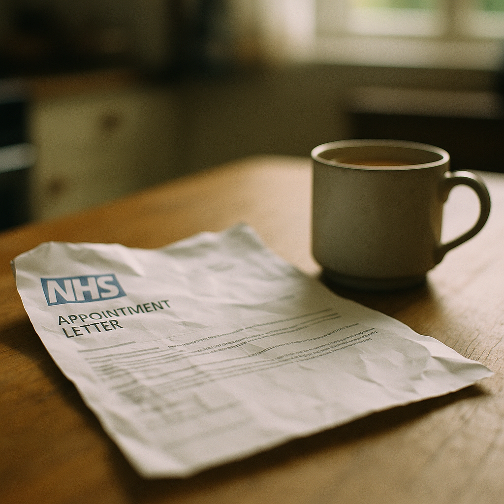 NHS appointment letter on a kitchen table representing delays at the heart of the nhs waiting list crisis 2026